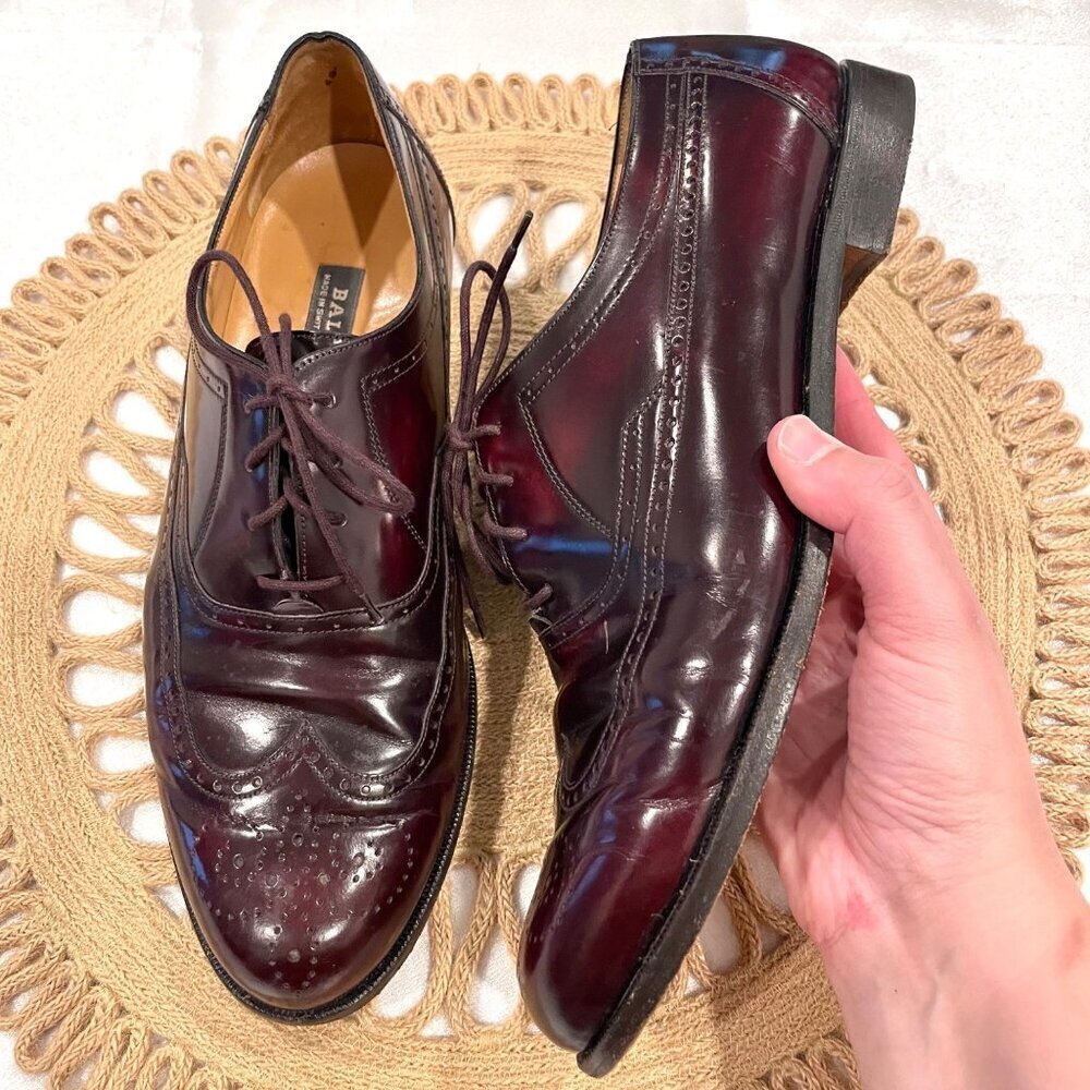 BALLY Wingtip Mens Oxford Shoes Ledar Leather Burgundy Size 10D